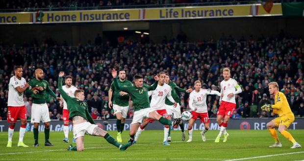Ireland’s James McClean attempts to score during the Euro 2020 qualifier against Denmark. Photo: Ryan Byrne/Inpho