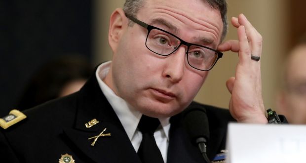  Lt Col Alexander Vindman testifies before the House intelligence committee  on Capitol Hill, in Washington, DC, US. Photograph: Chip Somodevilla/Getty Images