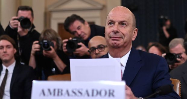 US ambassador to the EU Gordon Sondland prepares to testify to the impeachment inquiry into Donald Trump in Washington on Wednesday. Photograph: Andrew Caballero-Reynolds/AFP via Getty Images