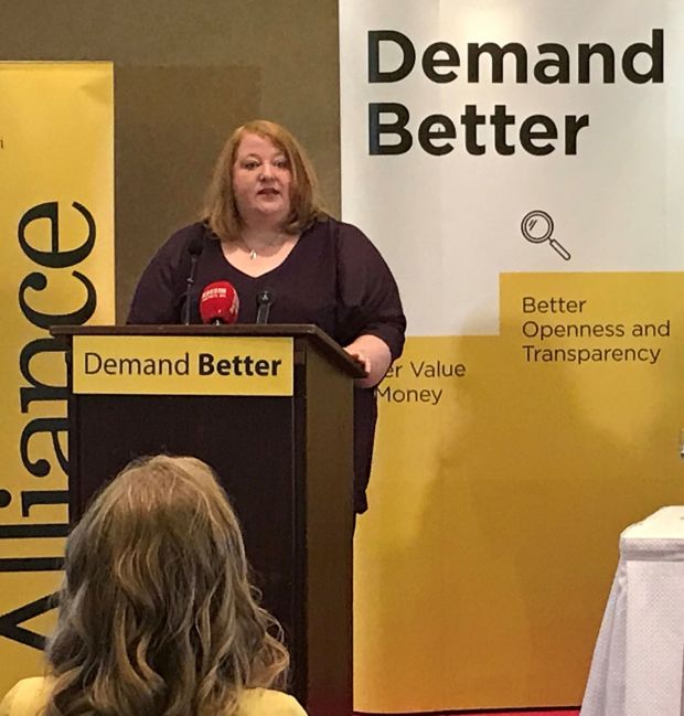 Alliance Party leader Naomi Long speaking at the party’s General Election manifesto launch at the Park Avenue Hotel in Belfast. Photograph: Rebecca Black/PA Wire