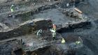 Archaeological works ongoing on Monday at the site where Apollo House previously stood, on the junction of Tara Street and Poolbeg Street in Dublin city centre. Photograph: Chris Maddaloni