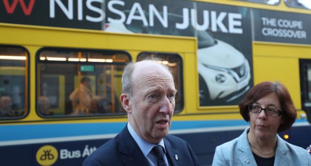 Minister for Transport Shane Ross with Anne Graham of the National Transport Authority as the launch of the ‘Just A Minute’ (JAM) card for  public transport.  Photograph: Nick Bradshaw