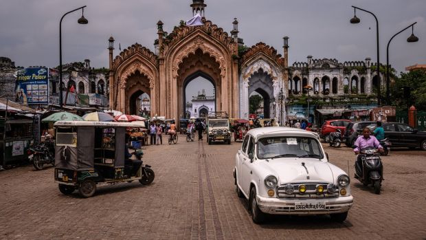 Traffic moves through Lucknow, which is studded with shrines and palaces of Oudh nawabs, whose kingdom was annexed by the British in 1856. Photograph: Bryan Denton/The New York Times
