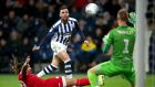 West Bromwich Albion’s Hal Robson-Kanu  shoots towards the goal during the  Championship match against Bristol City at The Hawthorns. Photograph: Nick Potts/PA Wire