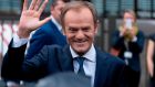 Outgoing European Council president Donald Tusk: A good film, he joked, is one “that starts with an earthquake and builds up to a climax”. Photograph: Kenzo Tribouillard/AFP via Getty Images