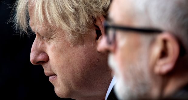 British prime minister Boris Johnson and Labour leader Jeremy Corbyn. Johnson has maintained his personal lead over Corbyn, who remains unpopular, particularly among older voters in the midlands and the north of England. Photograph: Leon Neal/Getty Images