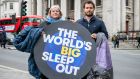 Dame Louise Casey and Josh Littlejohn who have organised the world’s sleep out taking place this weekend. Photograph: The World’s Big Sleep Out 