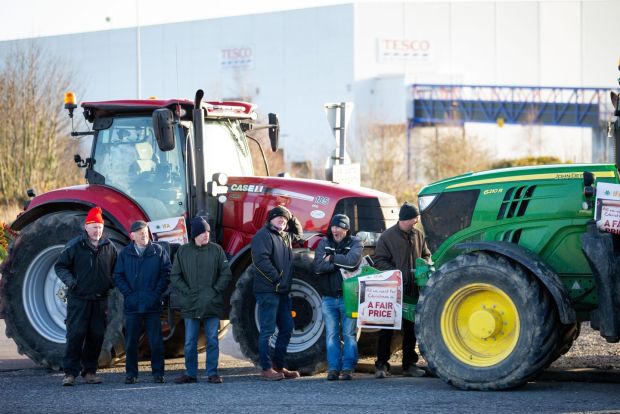 THE BEEF CONTINUES: A blockade of the Tesco Donabate Distribution Centre at Donabate, Co Dublin, concerning prices for beef paid to farmers and backed by the Irish Farmers' Association, takes place on Monday. Photograph: Tom Honan 
