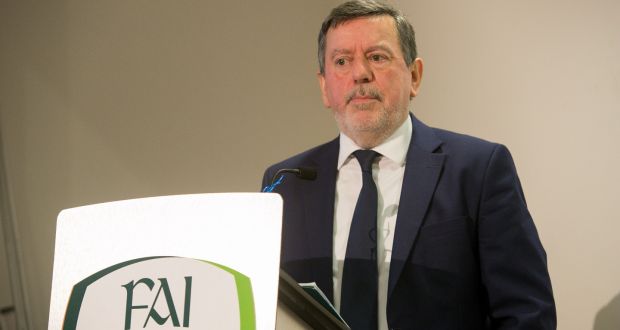  FAI president Donal Conway at the publication of the association’s  accounts at  Abbotstown in  Dublin last Friday. Photograph: Gareth Chaney/Collins