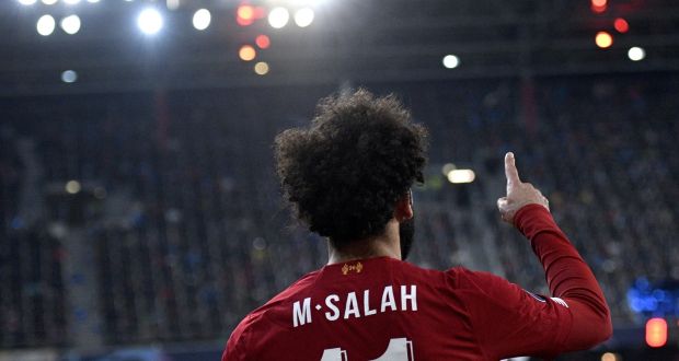 Liverpool’s  Mohamed Salah during his team’s 2-0 win in Salzburg. Photograph: EPA
