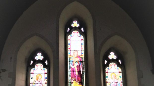 St Nicholas’s Church in Moyliskar, close to Mullingar: retains wonderful ornate stained-glass windows, gothic doors, a belfry and an ornately tiled floor.