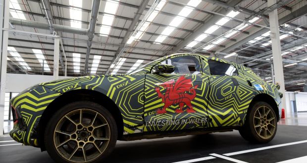 The new Aston Martin DBX inside the new factory in Wales. Shares in the company, which were priced at £19 (€23) when the company floated last year, have tumbled sharply since then