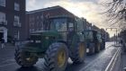 A small number of tractors are blocking St Stephen’s Green in Dublin on Tuesday afternoon. Photograph: Sarah Burns