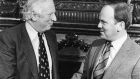 Northern secretary James Prior and minister for justice Michael Noonan at Iveagh House, Dublin, in 1984. Photograph: Peter Thursfield 