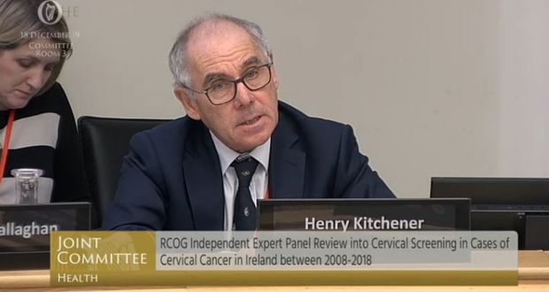 Prof Henry Kitchener, lead assessor with the Royal College of Gynaecologists and Obstetricians, at today’s meeting of the Oireachtas health committee. Photograph: Oireachtas/PA Wire