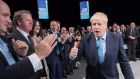 British prime minister Boris Johnson gives a thumbs up after delivering his speech during the Conservative Party conference at the Manchester Convention Centre, Britain. File photograph: Stefan Rousseau/Pool/EPA