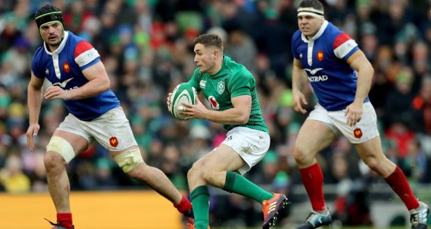  Jordan Larmour of Ireland during a Six Nations match against France at the Aviva Stadium  in Dublin last year. Photograph: David Rogers/Getty Images
