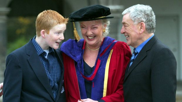 Marian Finucane with her son Jack Clarke (then 16) and husband John Clarke, when she was conferred with an honorary degree by DIT (now TUD) in 2002. Photograph: RollingNews.ie