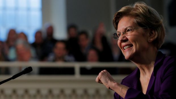 Elizabeth Warren delivers a speech at Old South Meeting House in Boston, Massachusetts, US, last week. Photograph: Brian Snyder/Reuters