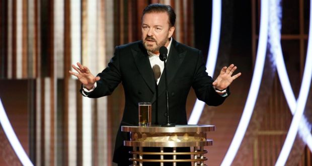 Ricky Gervais hosts the Golden Globe awards in Beverly Hills, the US,  on Monday. Photograph: Paul Drinkwater/NBCUniversal Media, LLC via Getty Images