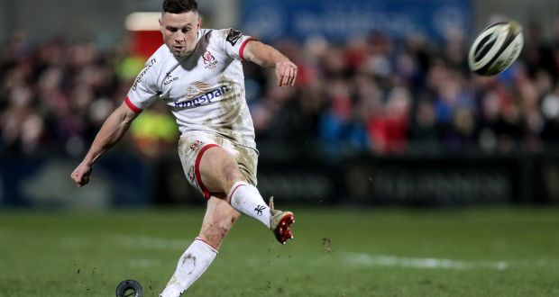 Ulster’s John Cooney kicks a  conversion in their win against Munster. Photograph:  Laszlo Geczo/Inpho