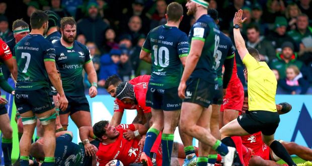 Toulouse’s Julien Marchand scores a try against Connacht at the Sportsground. Photograph: Tom O’Hanlon/Inpho 