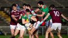 Mayo’s James McCormack battles for possession during the FBD Connacht Senior Football League semi-final against Galway at  Elvery’s MacHale Park in Castlebar. Photograph: Evan Logan/Inpho
