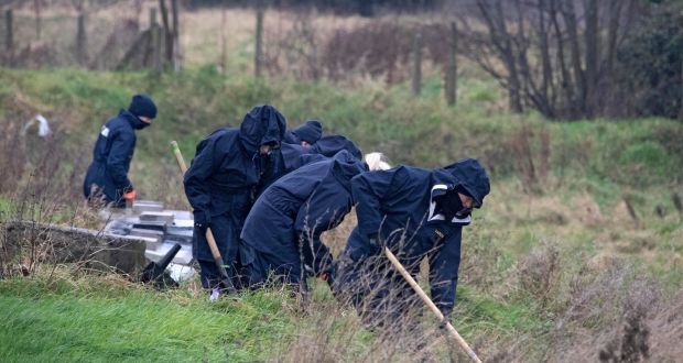 Gardaí searching an area known locally as The Banks near a house on Rathmullen Park, Drogheda. Photograph: Colin Keegan/Collins