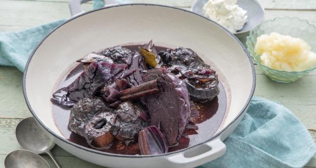 Osso buco of beef, red cabbage, apple sauce and horseradish. Photograph: Harry Weir