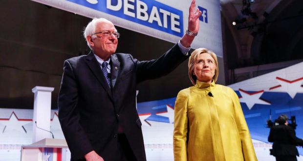 Then Democratic presidential candidates Bernie Sanders and Hillary Clinton at a primary debate in February 2016. “Nobody likes him, nobody wants to work with him, he got nothing done,” Clinton said in an interview.  Photograph:  Kamil Krzaczynski/EPA