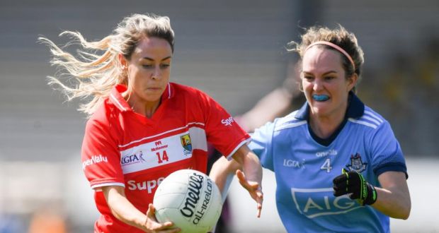 Orla Finn of Cork faces off Rachel Ruddy of Dublin. Both teams are gearing up for this year’s season of women’s football. Photograph: Piaras Ó Mídheach/Sportsfile