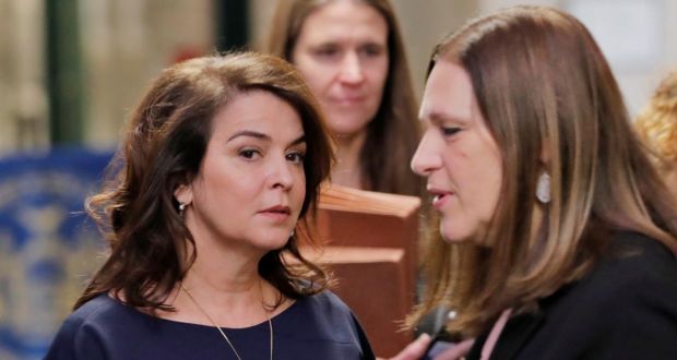 Actor Annabella Sciorra (left) arrives to testify as a witness in the case of Harvey Weinstein at New York Criminal Court during his sexual assault trial in the Manhattan borough of New York City. Photograph: Lucas Jackson/Reuters