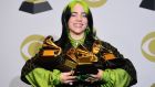 Billie Eilish won five awards, including best new artist, album of the year and song of the year at the 62nd annual Grammy awards. Frederic J. Brown/AFP/Getty Images