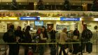 A queue for airline tickets at Dublin Airport. File photograph: Aidan Crawley