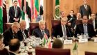 Palestinian president Mahmoud Abbas (3rd left) and Palestine Liberation Organisation  secretary-general Saeb Erekat (2nd left) look on as Arab League secretary-general Ahmed Aboul Gheit (left) reads a statement during an Arab League emergency meeting, at the league headquarters in Cairo, Egypt. Photograph: Khaled Dersouki/AFP via Getty Images