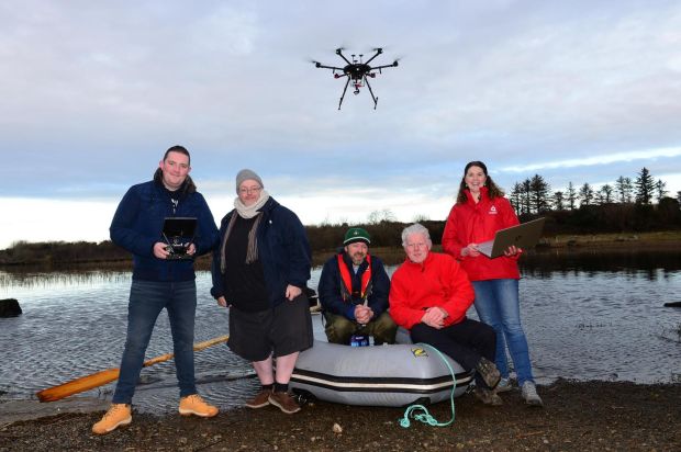 From left, Mark Broderick of Model Heli Services, Dr Ian O’Connor and Dr Conor Graham of the Marine and Fresh Water Research Centre GMIT, Liam Broderick, MHS and Dr Heather Lally of the Marine and Fresh Water Research Centre GMIT. Photograph: Bryan O Brien/The Irish Times