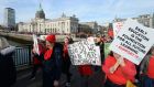 The childcare march passing through Dublin’s city centre. Photograph: Alan Betson / The Irish Times
