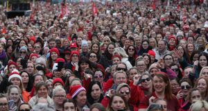 Tens of thousands of early childcare providers, educators, and parents  taking part in the protest in Dublin city centre. Photograph: Nick Bradshaw/The Irish Times