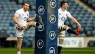 Sam Underhill (left) and  Tom Curry warming up during the England captain’s run at Murrayfield. Photograph:  David Rogers/Getty Images