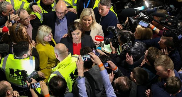 Sinn Féin president Mary Lou McDonald arrives at the Dublin election count centre at the RDS. Photograph: Crispin Rodwell 