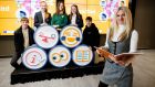 Ciara O’Donnell, national director of the Professional Development Service for Teachers, at an event to mark Safer Internet Day. Also pictured are students Ciarán Mulvey, Ava Murphy, Fiona Clune, Ellen Murphy and  Ben Farrelly. Photograph: Andres Poveda