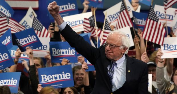 Democratic presidential hopeful and Vermont senator Bernie Sanders at a primary night event in Manchester, New Hampshire. Photograph:  Timothy A Clary/AFP via Getty Images