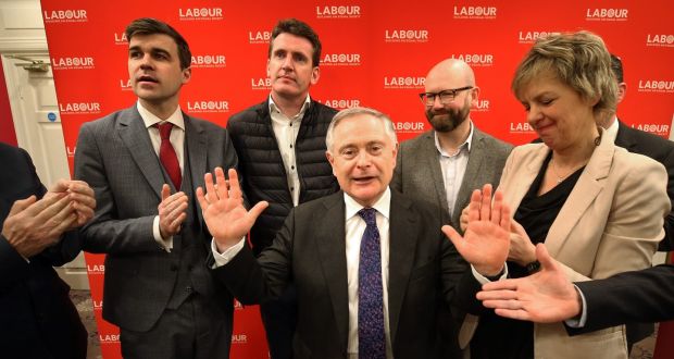 Labour leader Brendan Howlin with party colleagues following his announcement that he would not contest the forthcoming leadership competition. Photograph: Nick Bradshaw