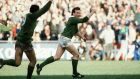 Michael Kiernan scores a drop goal to win the Triple Crown for Ireland in their match against England at Lansdowne Road in 1985. Photograph: Billy Stickland/Inpho