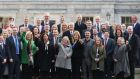 ‘The Sinn Féin leader was busy making as many grand entrances as she possibly could with her 36 strong Dáil team.’ Photograph:  Niall Carson/PA 