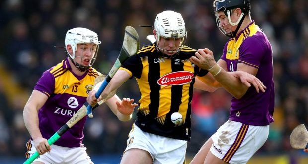 Wexford’s Jack O’Connor and Conor Browne of Kilkenny battle for the sliotar. Photo: Ryan Byrne/Inpho