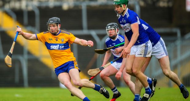 Tony Kelly of Clare in action against   James Ryan of Laois during the Allianz Hurling League Division 1B match at  Cusack Park in  Ennis. Photograph: Tommy Dickson/Inpho