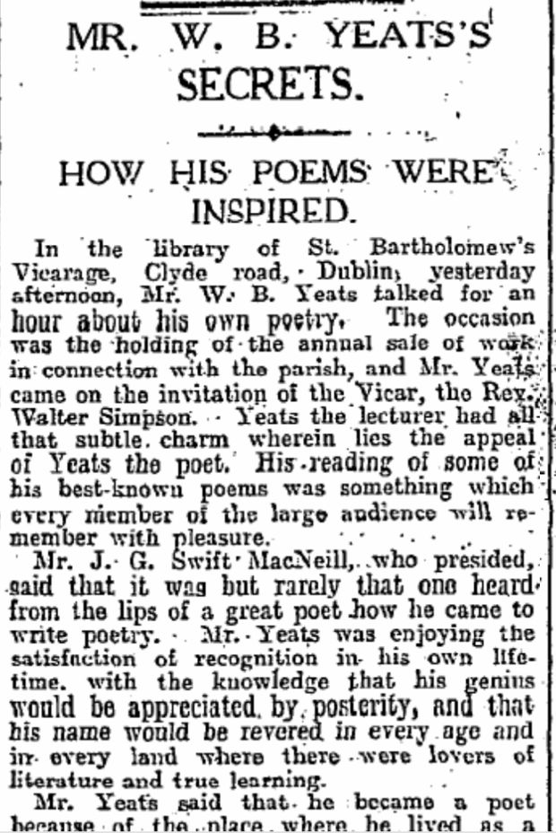The article on WB Yeats’s discussion of his own poetry on June 30th, 1923.