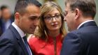 Italy’s  Luigi Di Maio, Bulgaria’s Ekaterina Zaharieva and European commissioner in charge of neighbourhood and enlargement policy Hungary’s Oliver Virelay at a foreign ministers meeting in Brussels on February 17th. Photograph:  Francois Walschaerts/AFP 