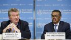 From left, Michael Ryan, director of WHO’s health emergencies programme, and Dr Tedros Adhanom Ghebreyesus, director general of the WHO, at a press conference in Geneva, Switzerland. Photograph: EPA/Salvatore Di Nolfi